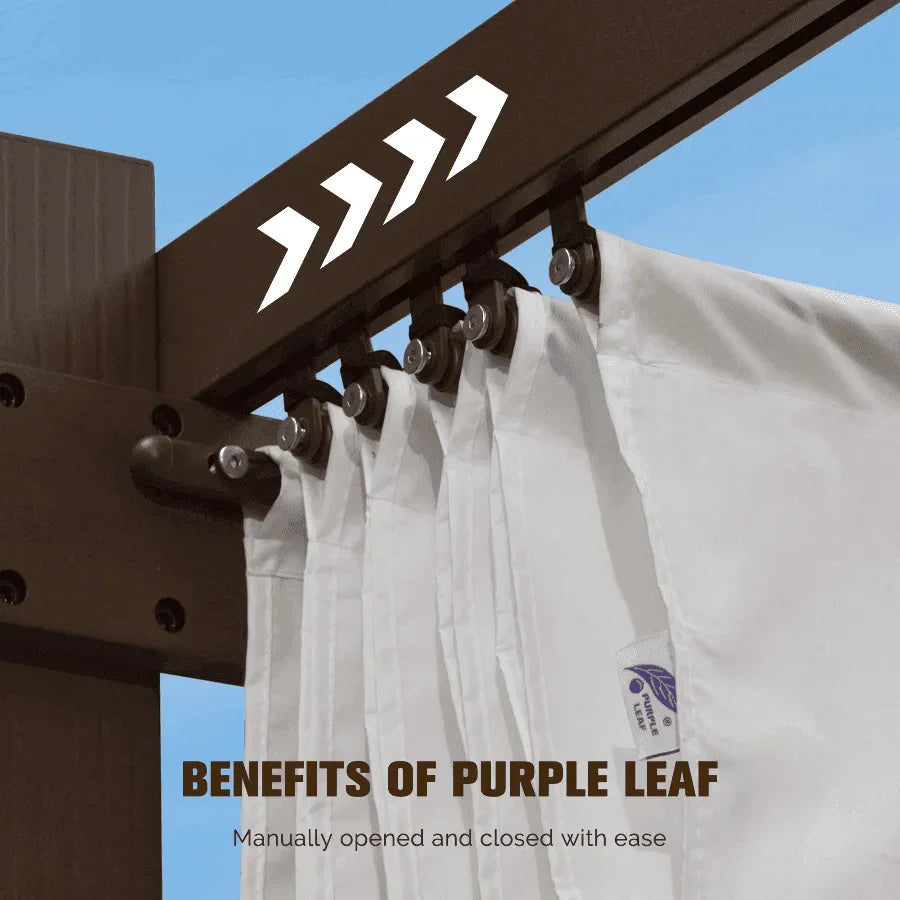 PURPLE LEAF Bronze Pergola Outdoor Retractable Metal Pergola with Canopy with Shade Cover With Curtains