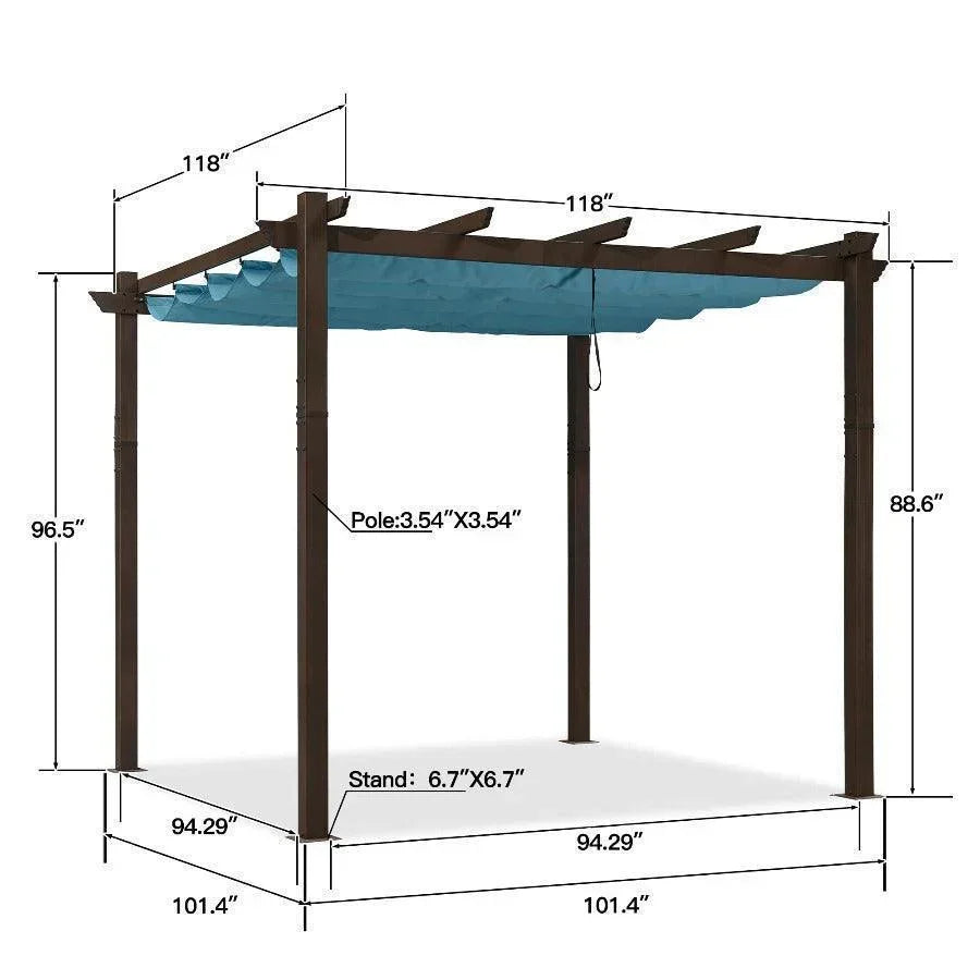 PURPLE LEAF Bronze Pergola Outdoor Retractable Metal Pergola with Canopy with Shade Cover With Curtains