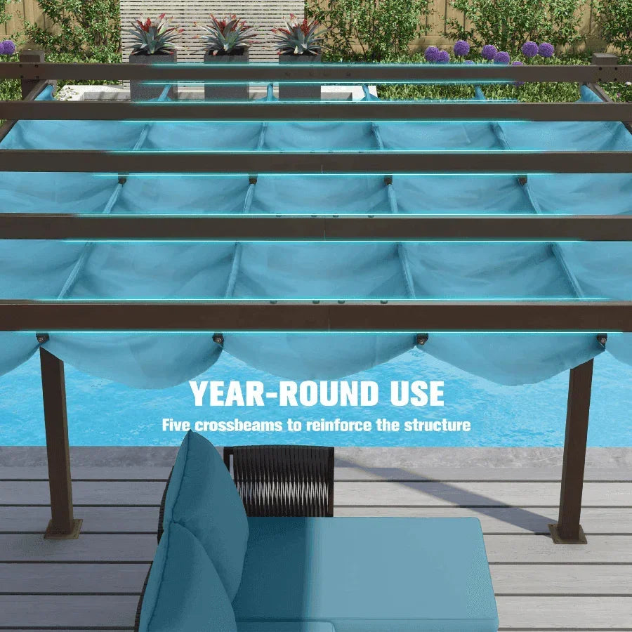 PURPLE LEAF Bronze Pergola Outdoor Retractable Metal Pergola with Canopy with Shade Cover With Curtains