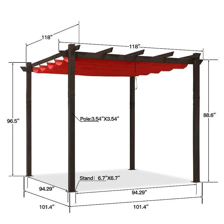 PURPLE LEAF Bronze Pergola Outdoor Retractable Metal Pergola with Canopy with Shade Cover With Curtains