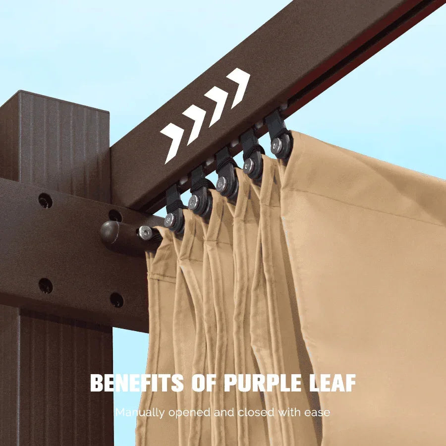 PURPLE LEAF Bronze Pergola Outdoor Retractable Metal Pergola with Canopy with Shade Cover With Curtains