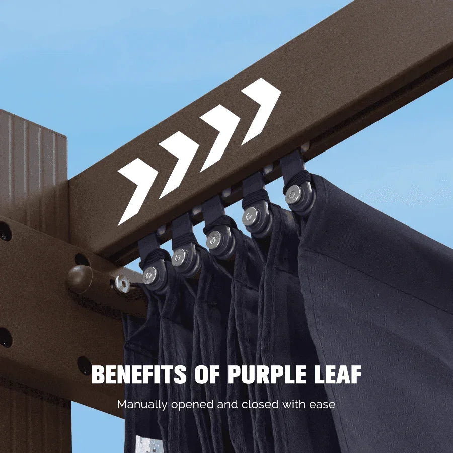 PURPLE LEAF Bronze Pergola Outdoor Retractable Metal Pergola with Canopy with Shade Cover With Curtains