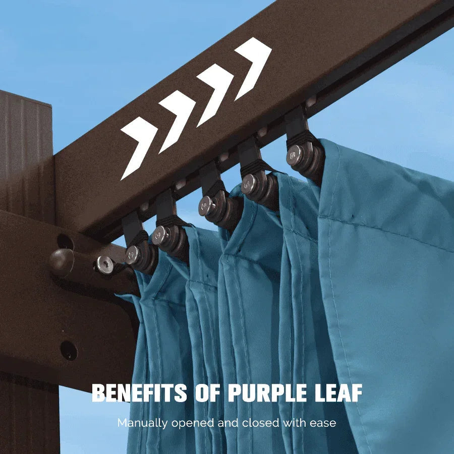 PURPLE LEAF Bronze Pergola Outdoor Retractable Metal Pergola with Canopy with Shade Cover With Curtains