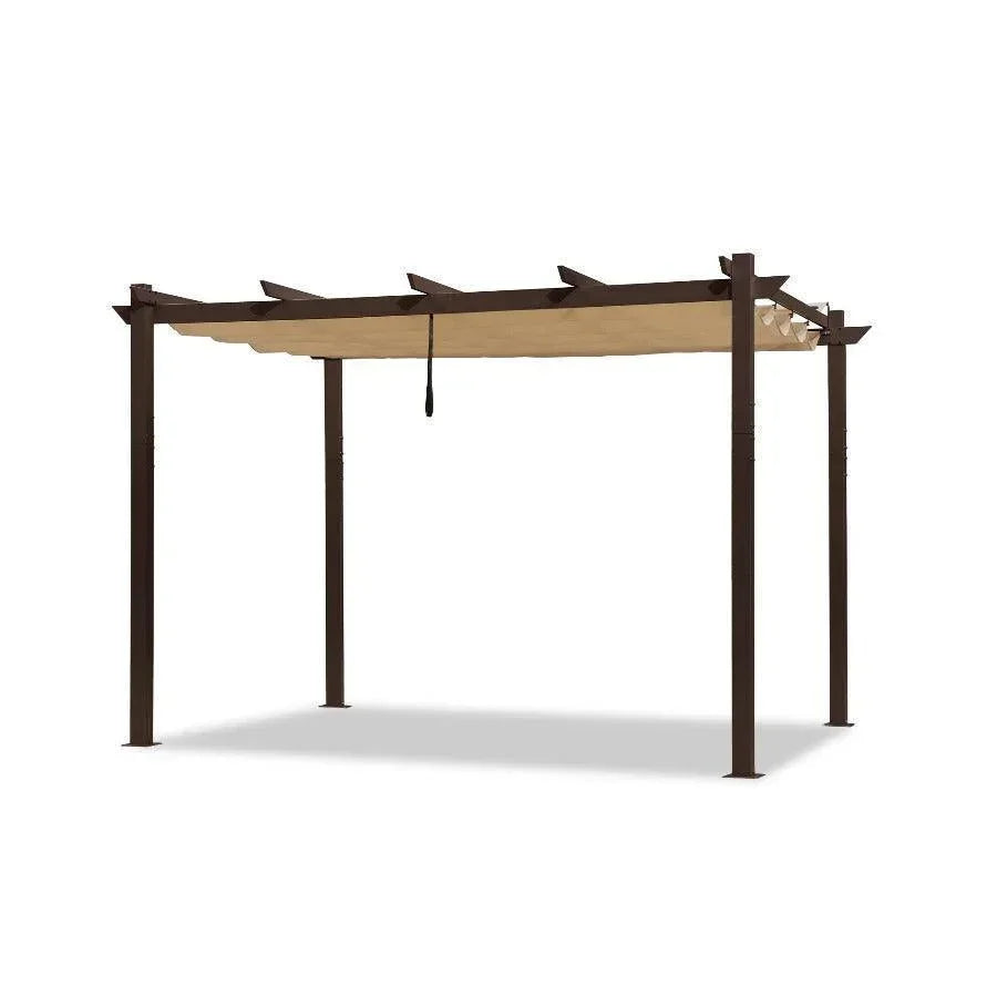 PURPLE LEAF Bronze Pergola Outdoor Retractable Metal Pergola with Canopy with Shade Cover With Curtains