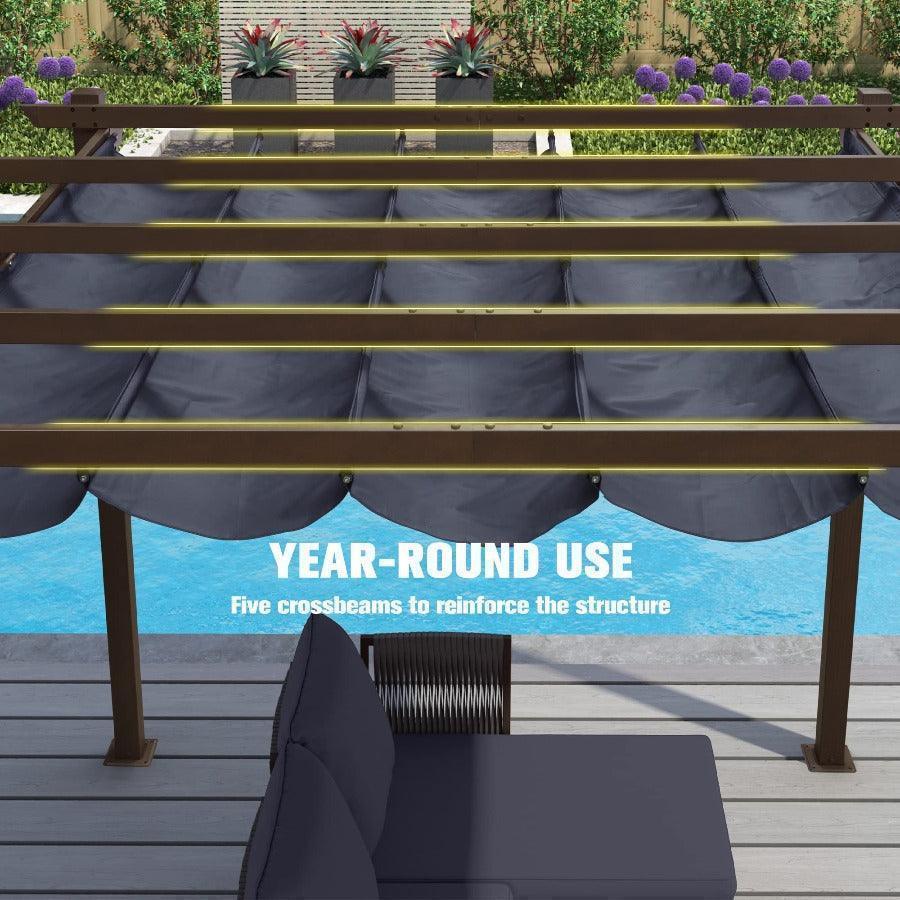PURPLE LEAF Bronze Pergola Outdoor Retractable Metal Pergola with Canopy with Shade Cover With Curtains