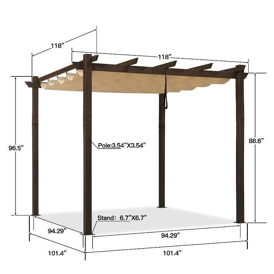 PURPLE LEAF Bronze Pergola Outdoor Retractable Metal Pergola with Canopy with Shade Cover With Curtains