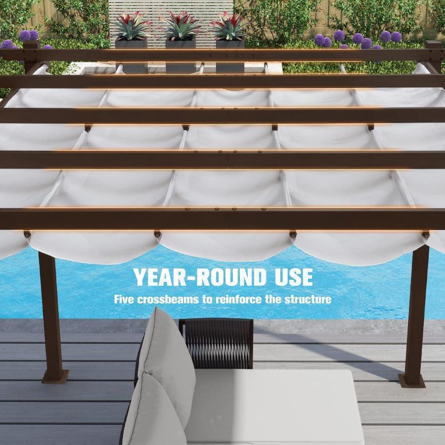 PURPLE LEAF Bronze Pergola Outdoor Retractable Metal Pergola with Canopy with Shade Cover With Curtains