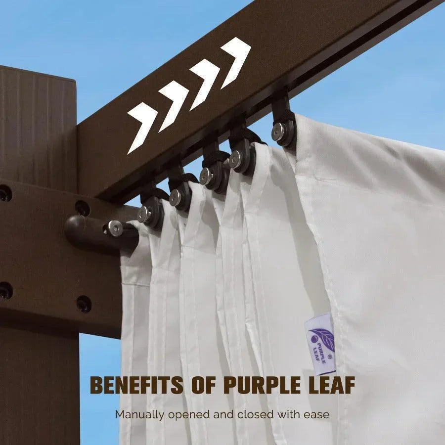 PURPLE LEAF Bronze Pergola Outdoor Retractable Metal Pergola with Canopy with Shade Cover With Curtains