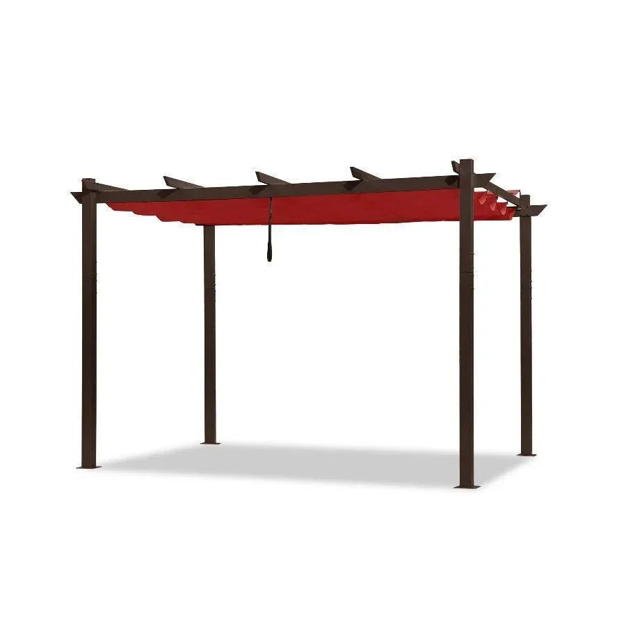 PURPLE LEAF Bronze Pergola Outdoor Retractable Metal Pergola with Canopy with Shade Cover With Curtains