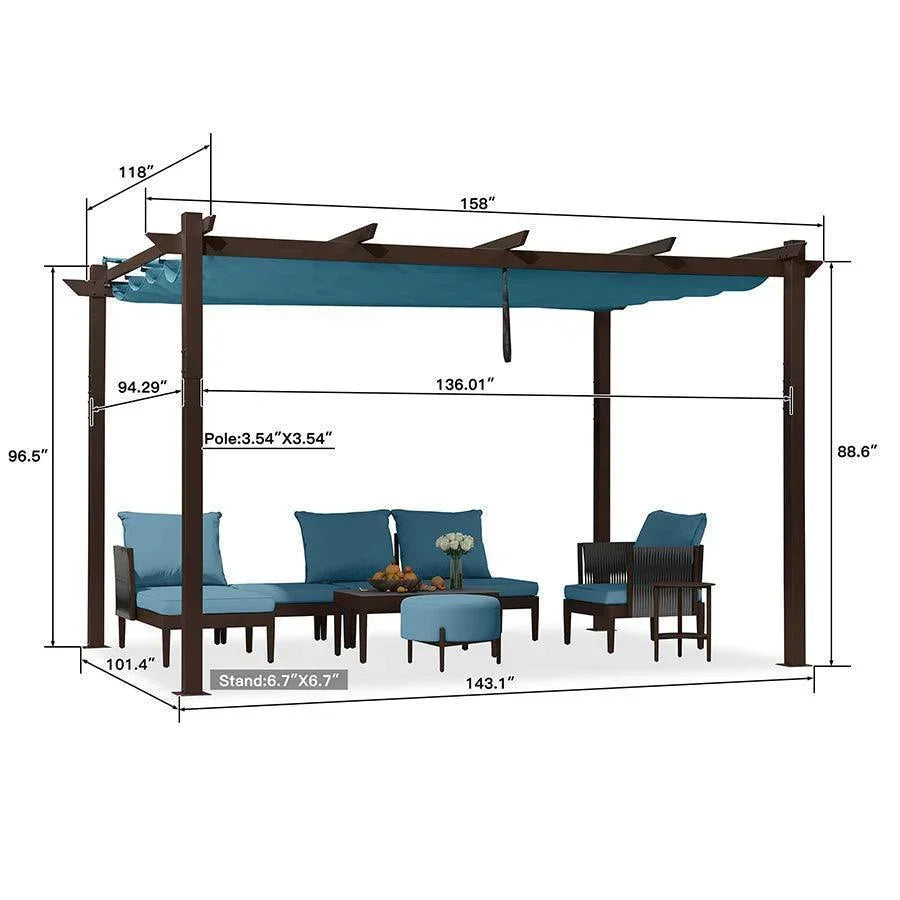 PURPLE LEAF Bronze Pergola Outdoor Retractable Metal Pergola with Canopy with Shade Cover With Curtains