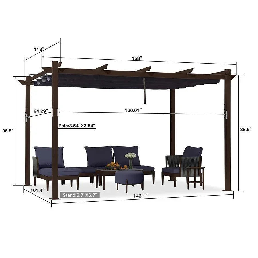 PURPLE LEAF Bronze Pergola Outdoor Retractable Metal Pergola with Canopy with Shade Cover With Curtains