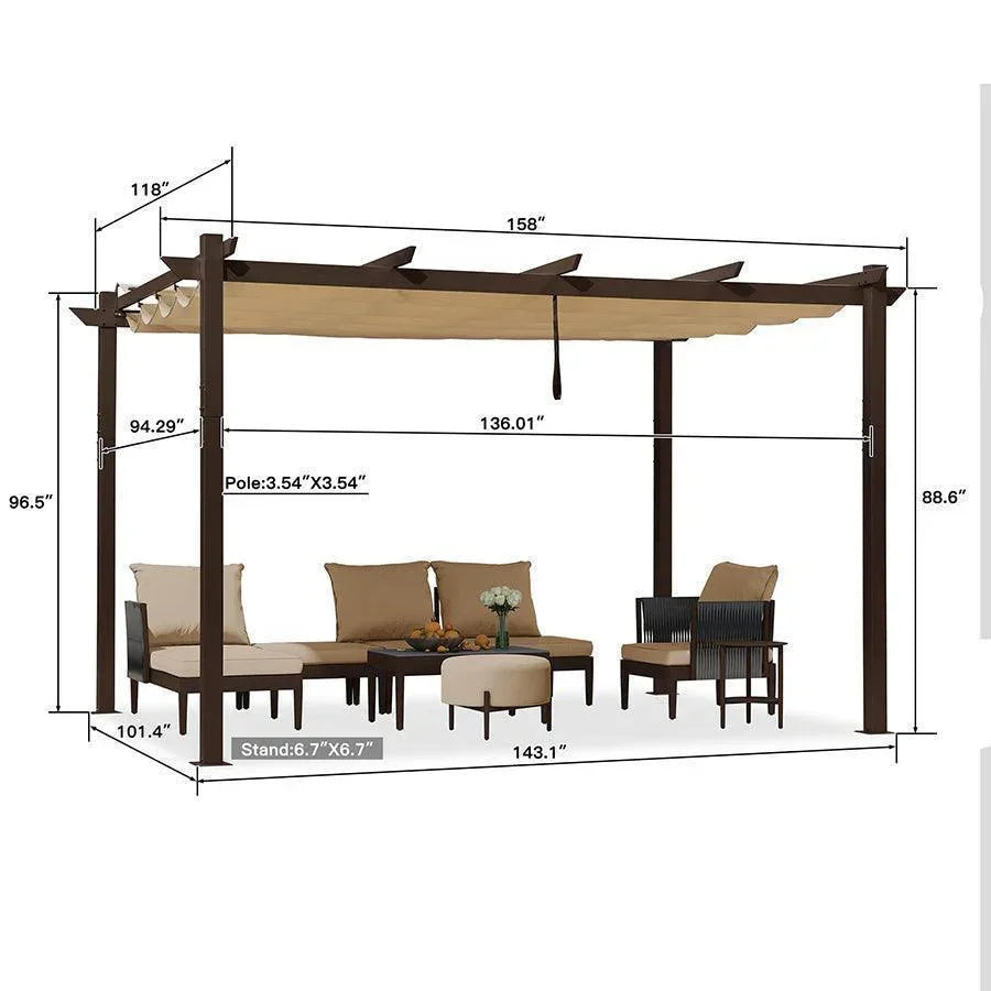 PURPLE LEAF Bronze Pergola Outdoor Retractable Metal Pergola with Canopy with Shade Cover With Curtains