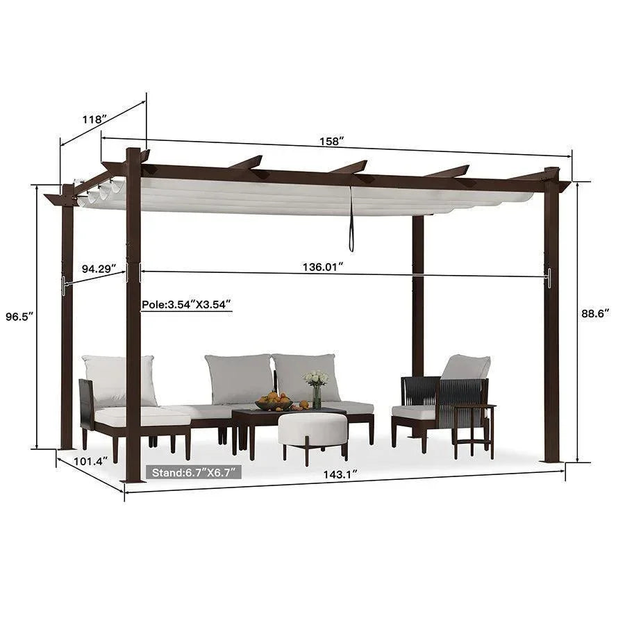 PURPLE LEAF Bronze Pergola Outdoor Retractable Metal Pergola with Canopy with Shade Cover With Curtains