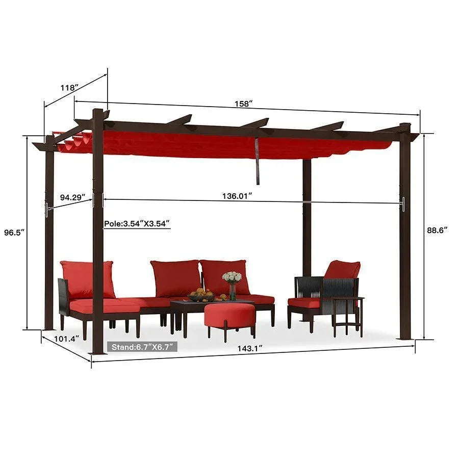 PURPLE LEAF Bronze Pergola Outdoor Retractable Metal Pergola with Canopy with Shade Cover With Curtains