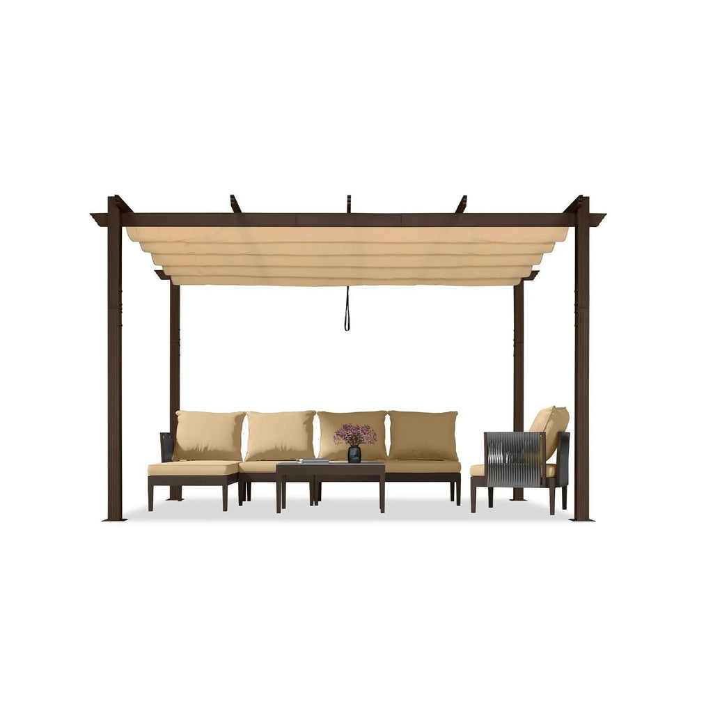 PURPLE LEAF Bronze Pergola Outdoor Retractable Metal Pergola with Canopy with Shade Cover With Curtains