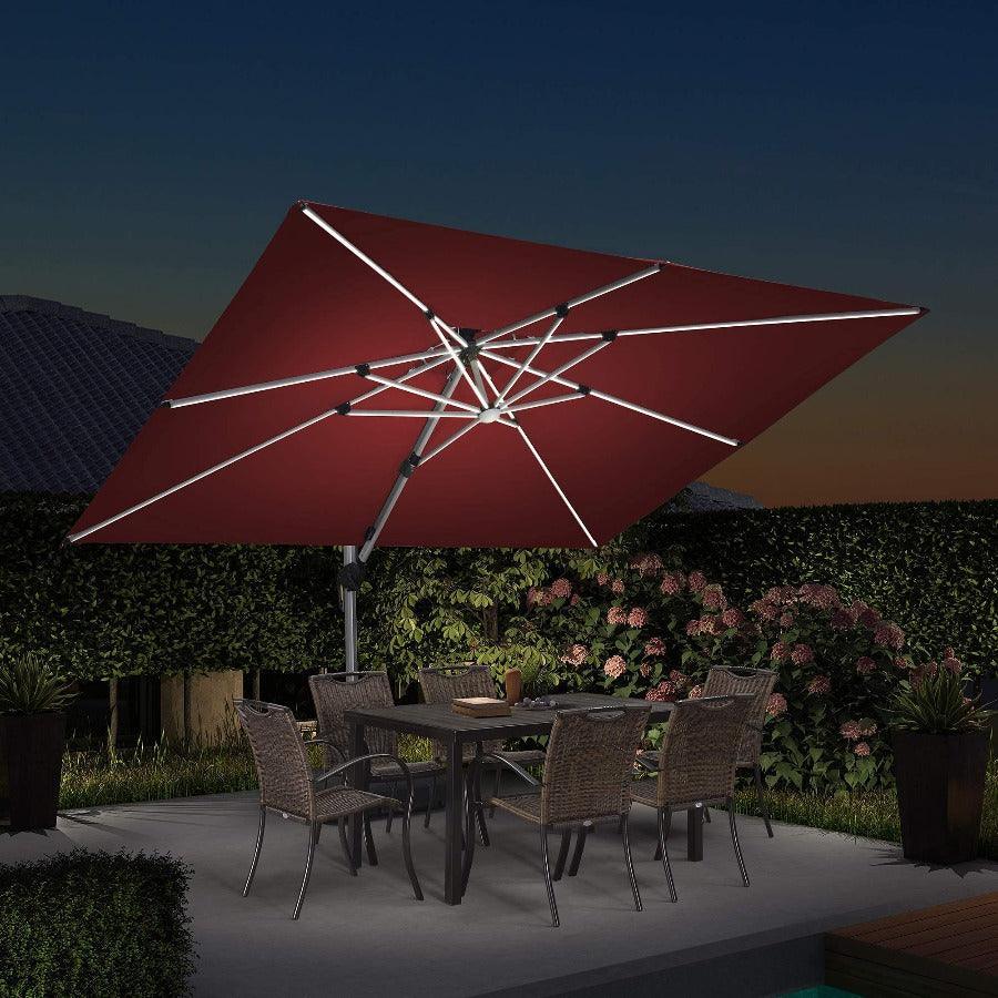 PURPLE LEAF Solar Powered Umbrella LED Rectangular Patio Umbrella with Lights