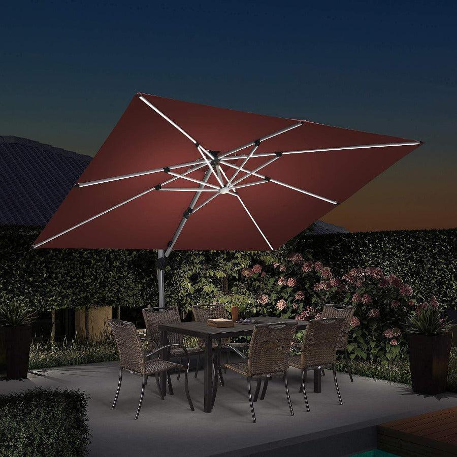PURPLE LEAF Solar Powered Umbrella LED Rectangular Patio Umbrella with Lights