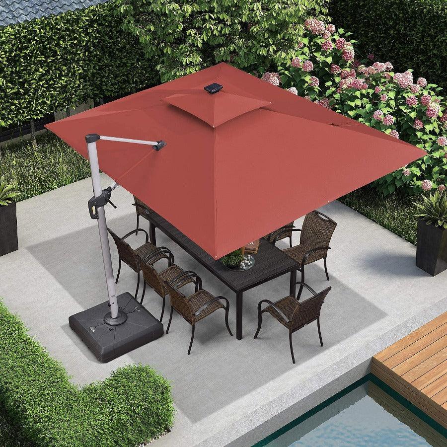 PURPLE LEAF Solar Powered Umbrella LED Rectangular Patio Umbrella with Lights
