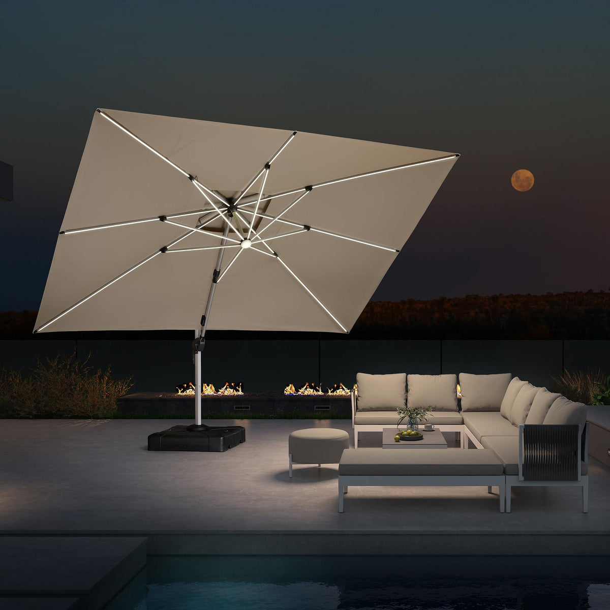 PURPLE LEAF Solar Powered Umbrella LED Rectangular Patio Umbrella with Lights