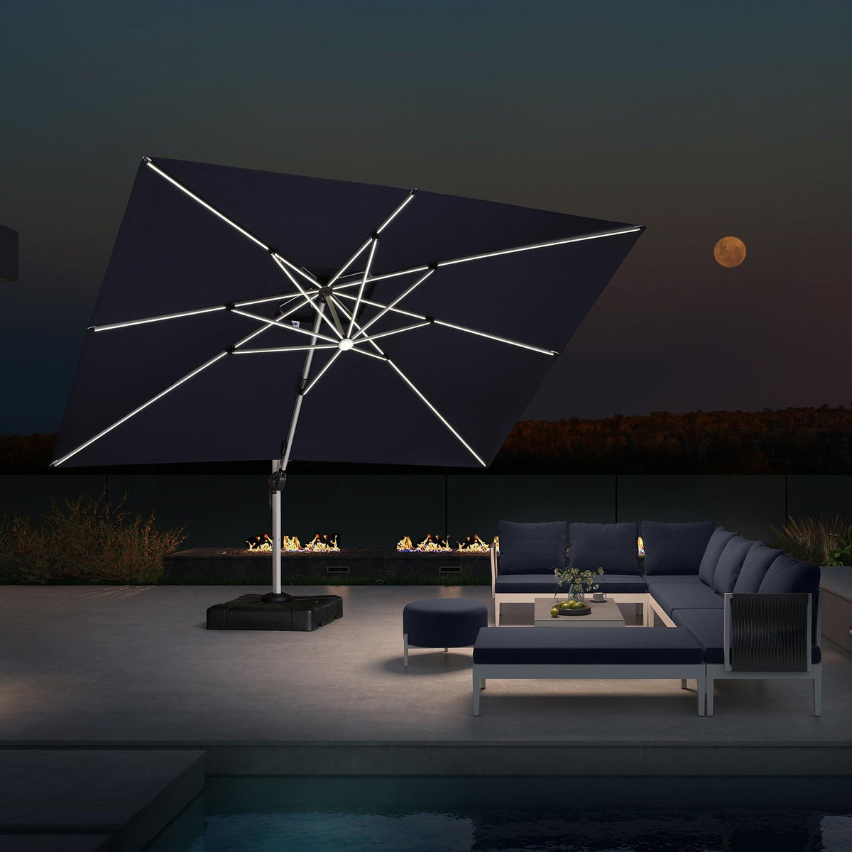 PURPLE LEAF Solar Powered Umbrella LED Rectangular Patio Umbrella with Lights
