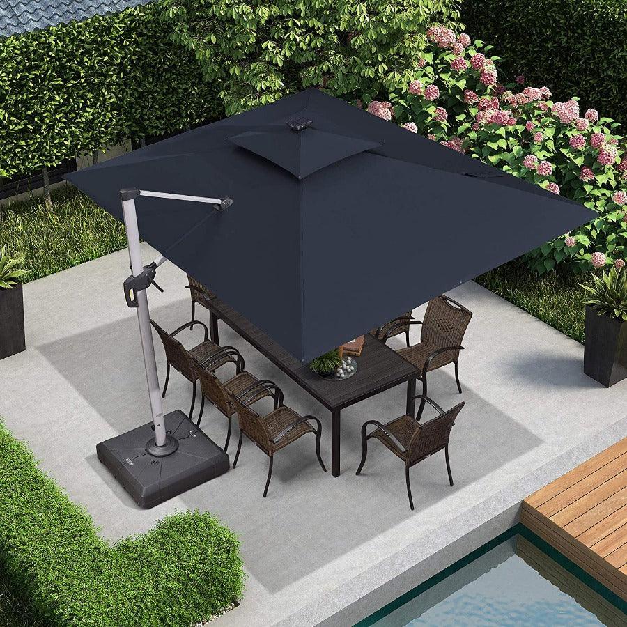 PURPLE LEAF Solar Powered Umbrella LED Rectangular Patio Umbrella with Lights