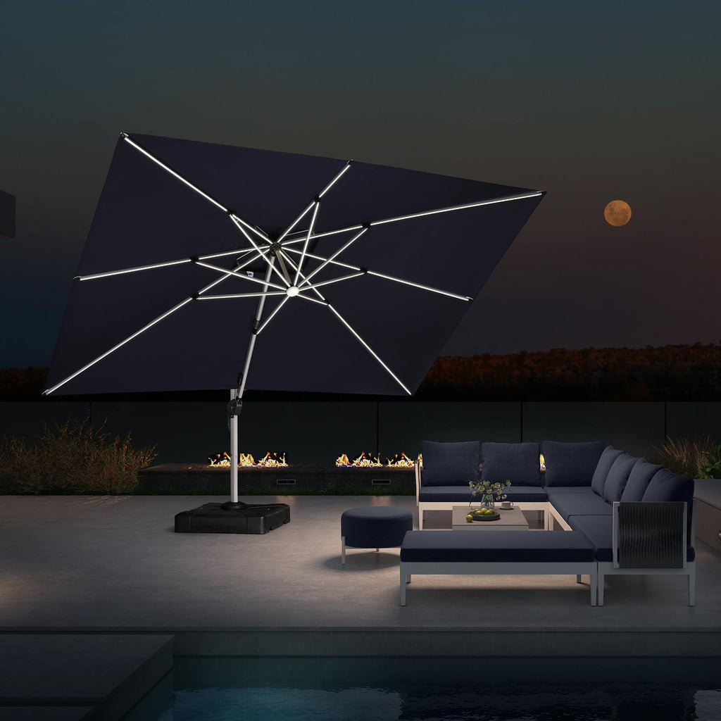 PURPLE LEAF Solar Powered Umbrella LED Rectangular Patio Umbrella with Lights