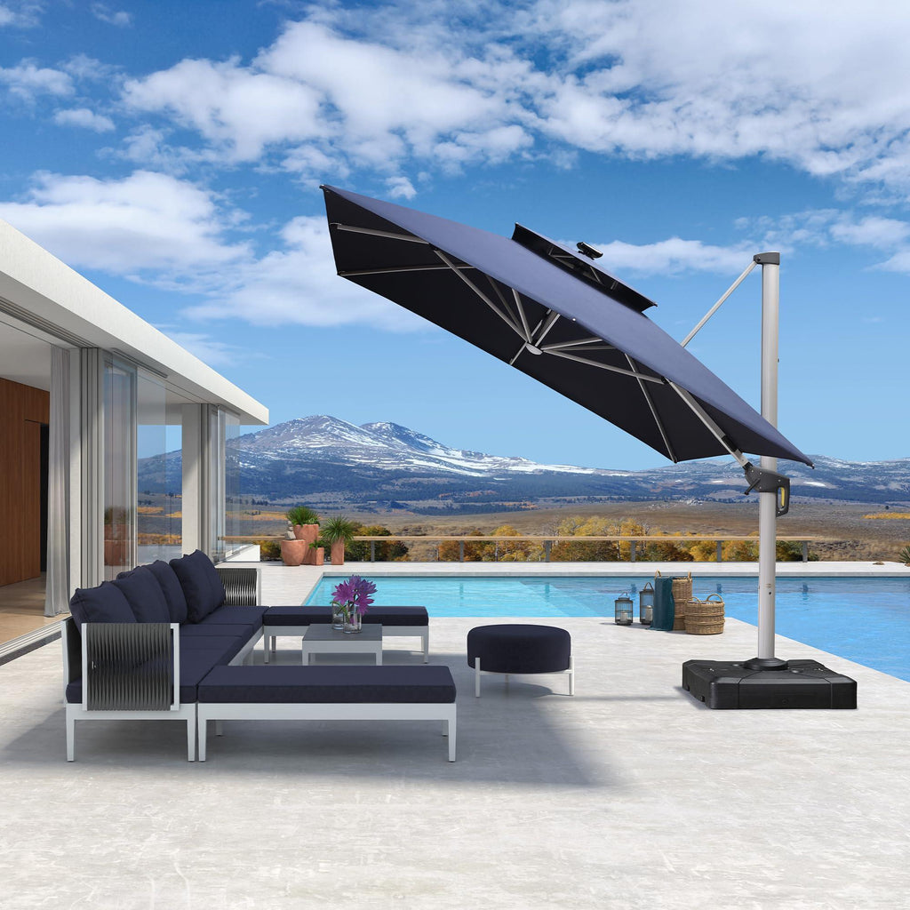 PURPLE LEAF Solar Powered Umbrella LED Rectangular Patio Umbrella with Lights