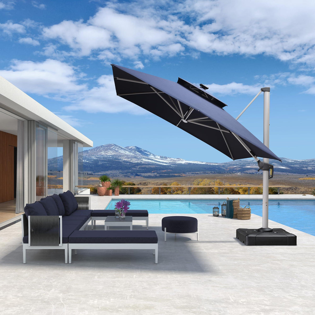 PURPLE LEAF Solar Powered Umbrella LED Rectangular Patio Umbrella with Lights
