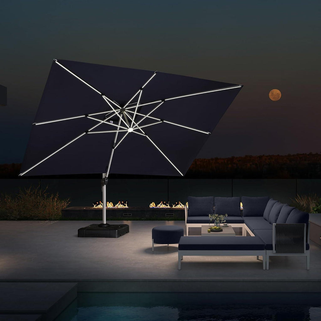 PURPLE LEAF Solar Powered Umbrella LED Rectangular Patio Umbrella with Lights