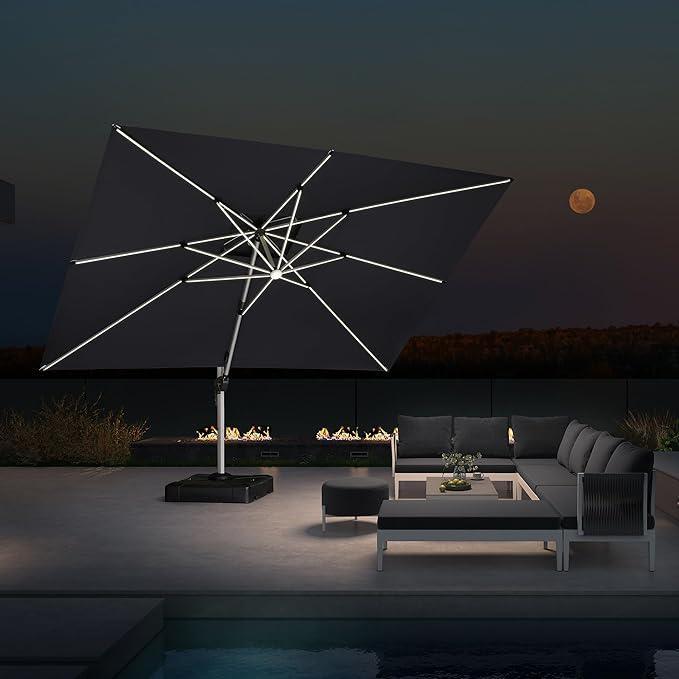 PURPLE LEAF Solar Powered Umbrella LED Rectangular Patio Umbrella with Lights
