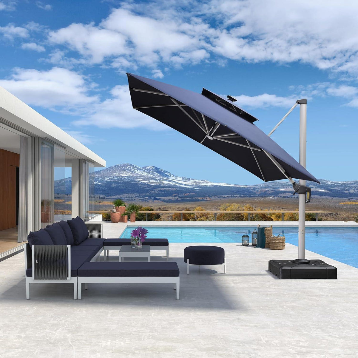 PURPLE LEAF Solar Powered Umbrella LED Rectangular Patio Umbrella with Lights