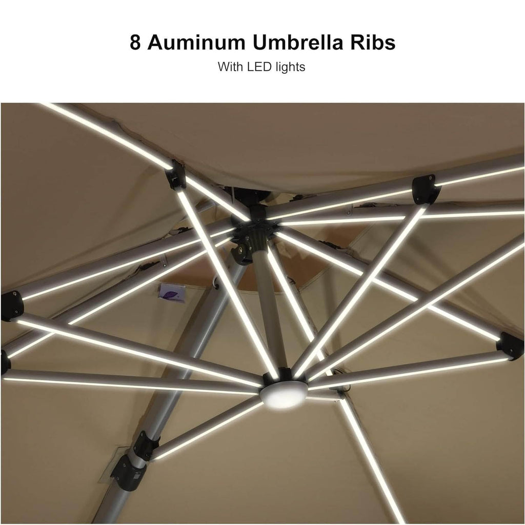 PURPLE LEAF Solar Powered Umbrella LED Rectangular Patio Umbrella with Lights