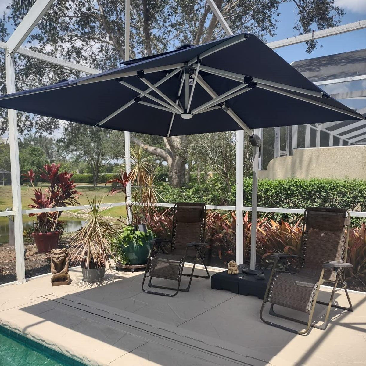 PURPLE LEAF Solar Powered Umbrella LED Rectangular Patio Umbrella with Lights