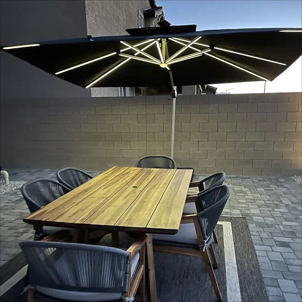 PURPLE LEAF Solar Powered Umbrella LED Rectangular Patio Umbrella with Lights