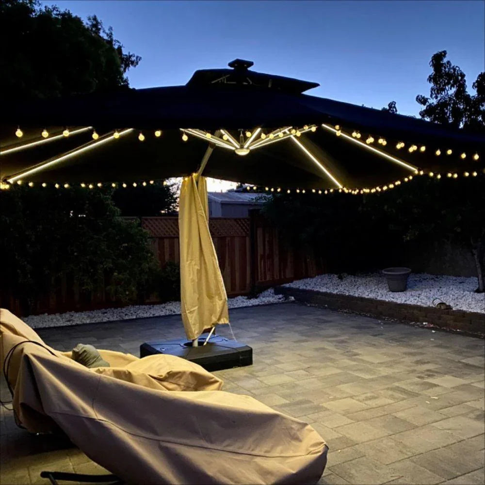 PURPLE LEAF Solar Powered Umbrella LED Rectangular Patio Umbrella with Lights