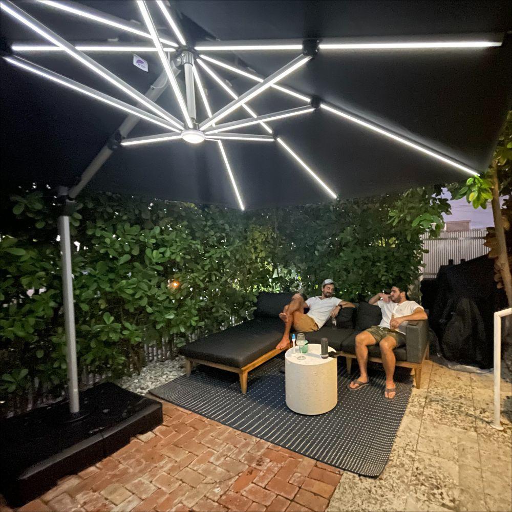 PURPLE LEAF Rectangular Cantilever Umbrella with Base, Outdoor Umbrellas with Lights