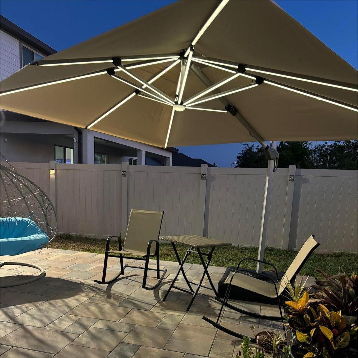 PURPLE LEAF Solar Powered Umbrella LED Rectangular Patio Umbrella with Lights
