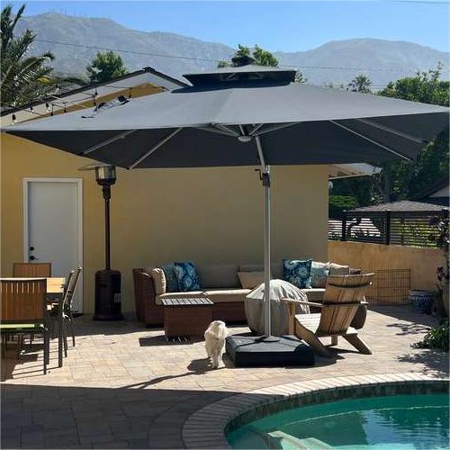 PURPLE LEAF Rectangular Cantilever Umbrella with Base, Outdoor Umbrellas with Lights