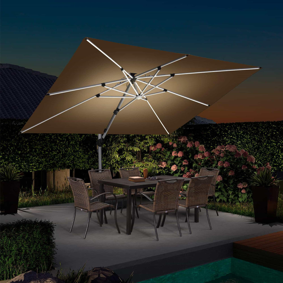 PURPLE LEAF Solar Powered Umbrella LED Rectangular Patio Umbrella with Lights