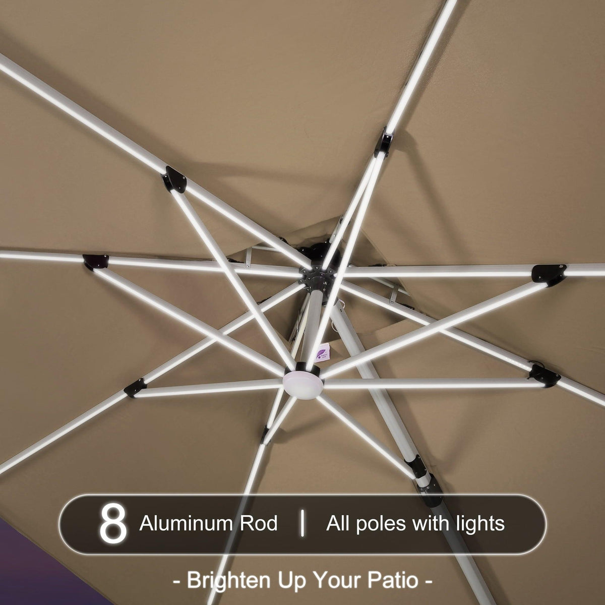 PURPLE LEAF Solar Powered Umbrella LED Rectangular Patio Umbrella with Lights
