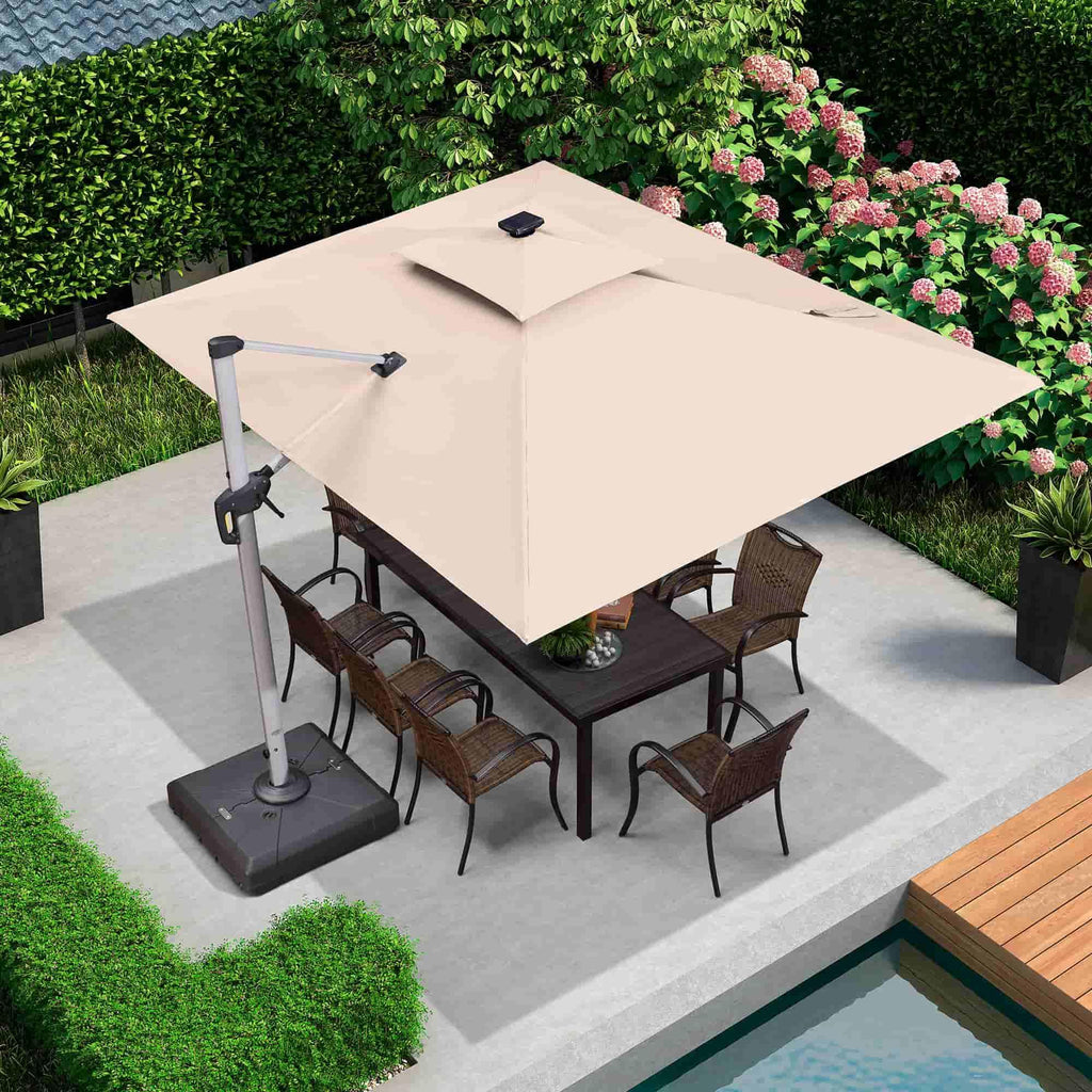 PURPLE LEAF Solar Powered Umbrella LED Rectangular Patio Umbrella with Lights