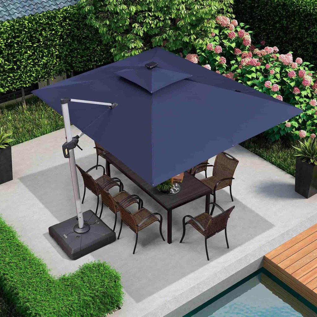 PURPLE LEAF Solar Powered Umbrella LED Rectangular Patio Umbrella with Lights