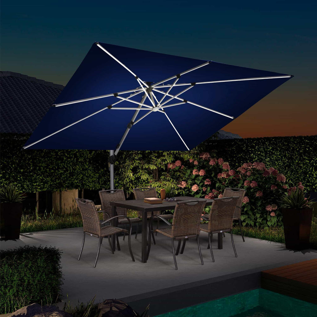 PURPLE LEAF Solar Powered Umbrella LED Rectangular Patio Umbrella with Lights