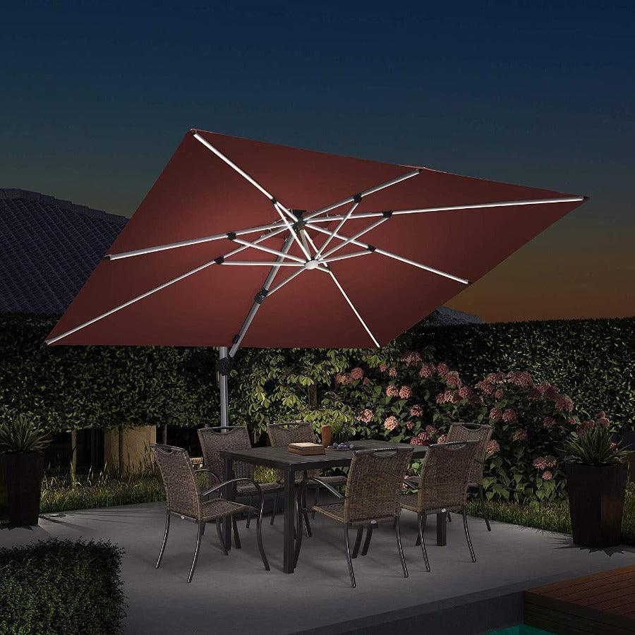 PURPLE LEAF Solar Powered Umbrella LED Rectangular Patio Umbrella with Lights