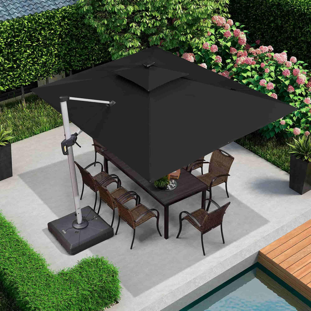 PURPLE LEAF Solar Powered Umbrella LED Rectangular Patio Umbrella with Lights