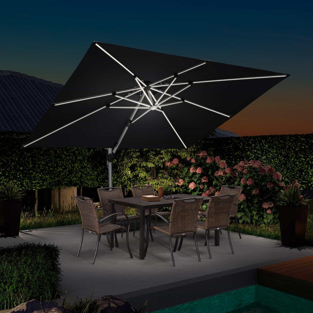 PURPLE LEAF Solar Powered Umbrella LED Rectangular Patio Umbrella with Lights