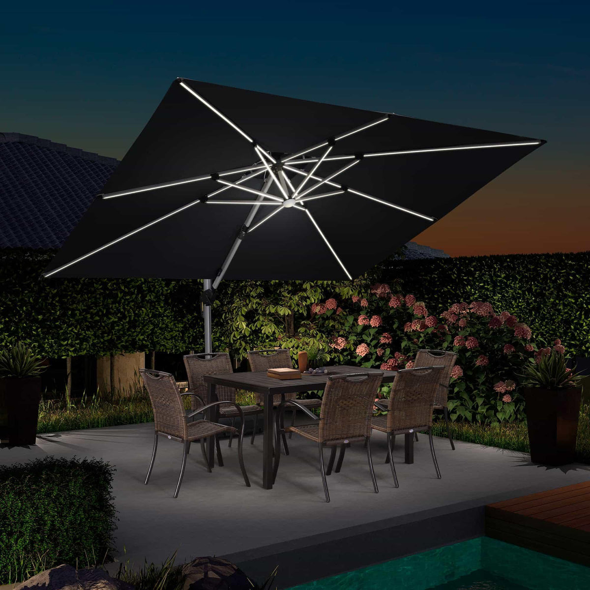 PURPLE LEAF Solar Powered Umbrella LED Rectangular Patio Umbrella with Lights
