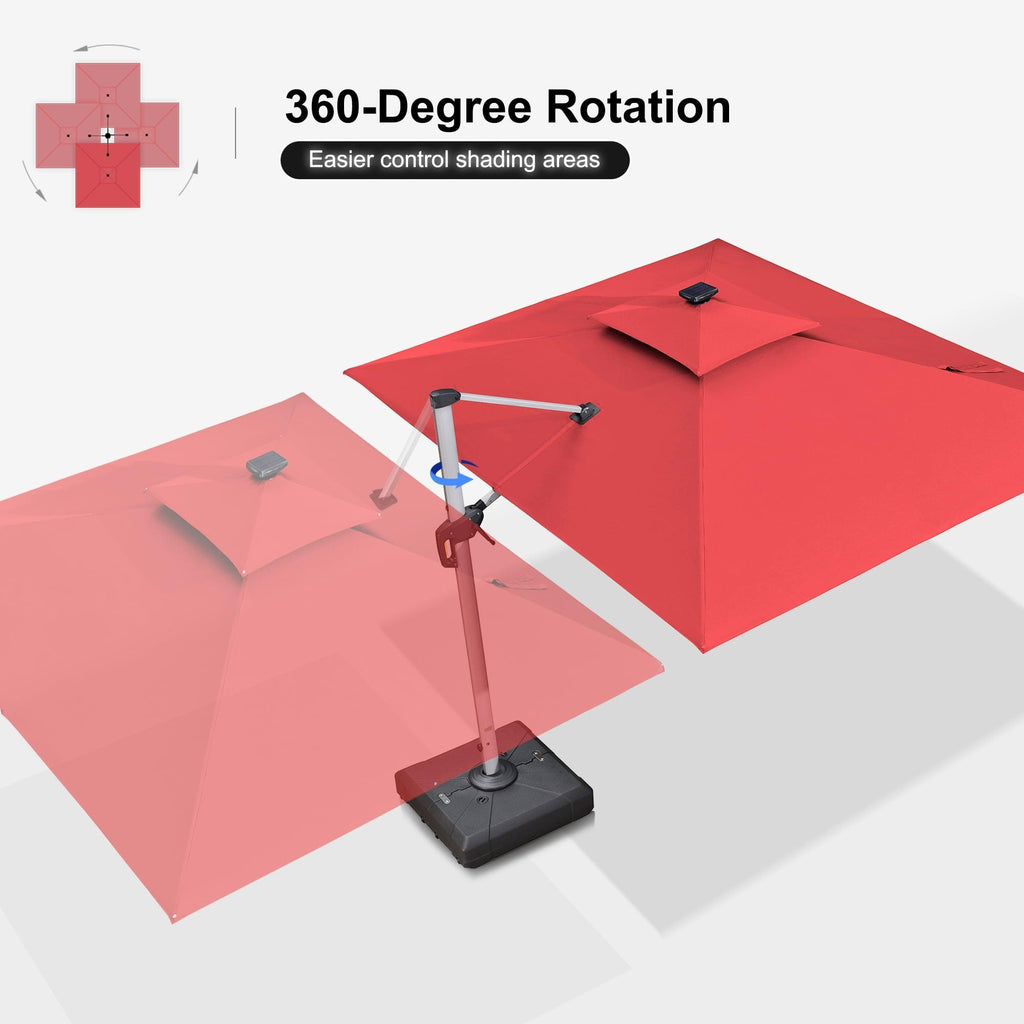PURPLE LEAF Solar Powered Umbrella LED Rectangular Patio Umbrella with Lights