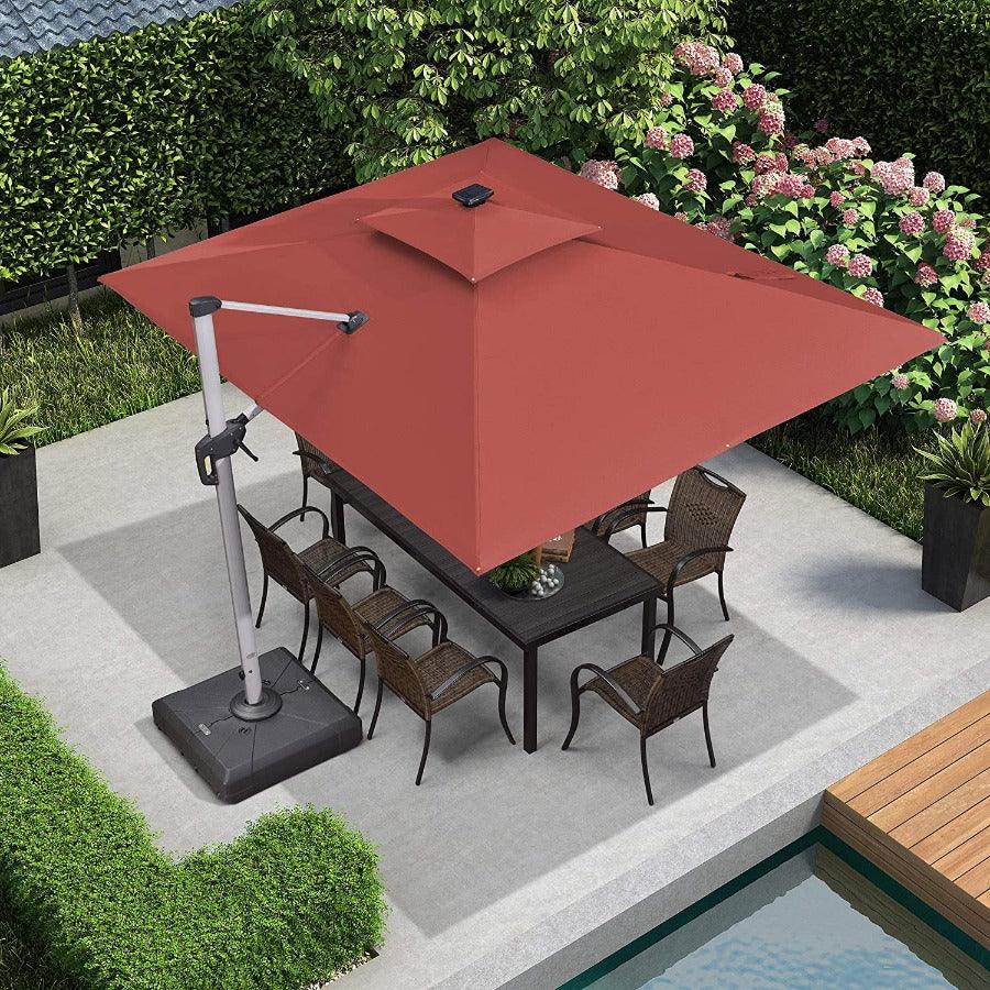 PURPLE LEAF Solar Powered Umbrella LED Rectangular Patio Umbrella with Lights
