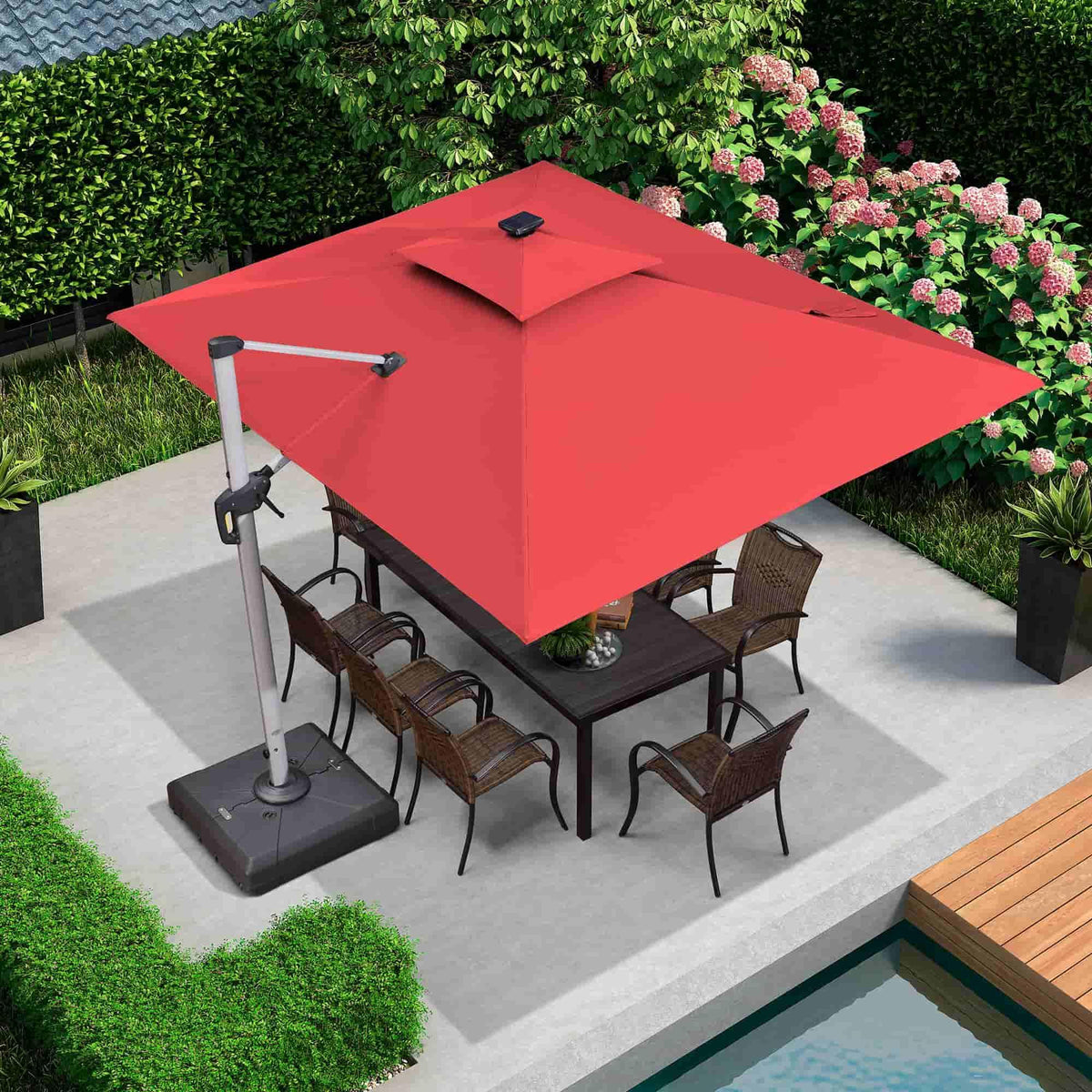 PURPLE LEAF Solar Powered Umbrella LED Rectangular Patio Umbrella with Lights